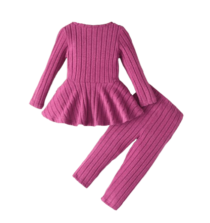 The Louise - Girls Ribbed 2-Piece Set Long Sleeve Shirt & Pants, Spring Autumn Outfit