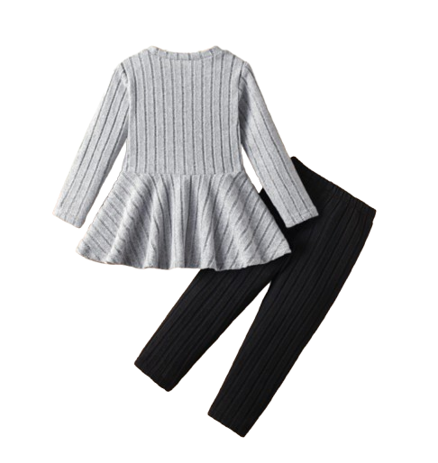 The Louise - Girls Ribbed 2-Piece Set Long Sleeve Shirt & Pants, Spring Autumn Outfit
