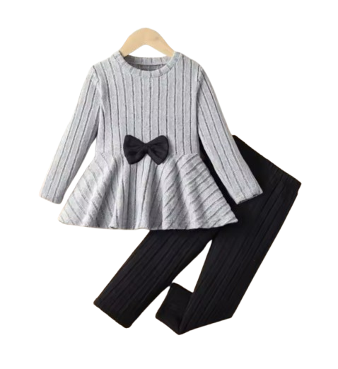 The Louise - Girls Ribbed 2-Piece Set Long Sleeve Shirt & Pants, Spring Autumn Outfit