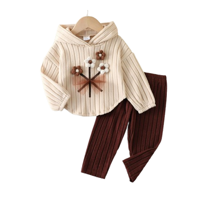 The Eve - Baby Girl 2-Piece Hooded Set: 3D Flower Top & Slim Pants Winter Outfit
