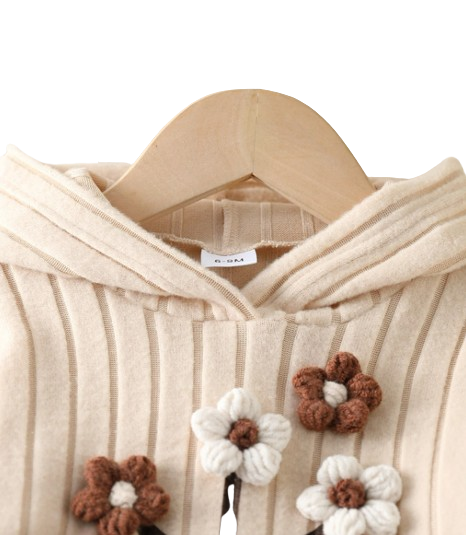 The Eve - Baby Girl 2-Piece Hooded Set: 3D Flower Top & Slim Pants Winter Outfit