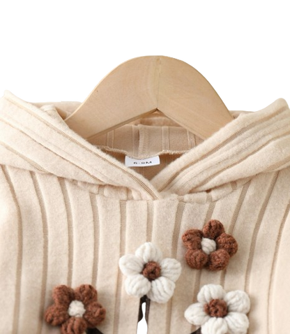 The Eve - Baby Girl 2-Piece Hooded Set: 3D Flower Top & Slim Pants Winter Outfit