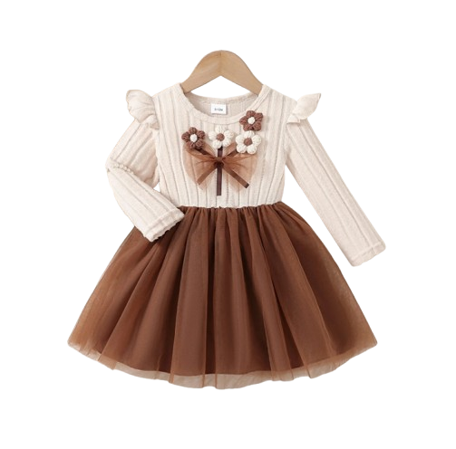 The Amber - Baby Girl Fairy Tale Knit Patchwork Mesh Skirt Bow Autumn Outfit Set
