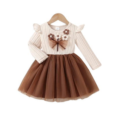 The Amber - Baby Girl Fairy Tale Knit Patchwork Mesh Skirt Bow Autumn Outfit Set