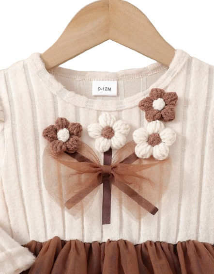 The Amber - Baby Girl Fairy Tale Knit Patchwork Mesh Skirt Bow Autumn Outfit Set