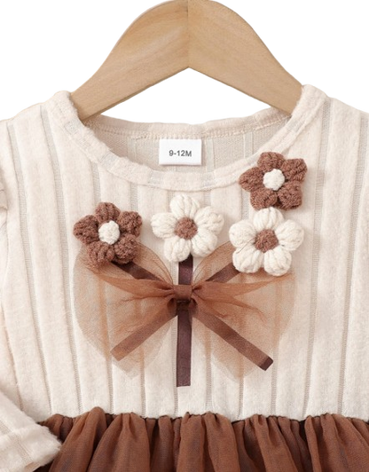 The Amber - Baby Girl Fairy Tale Knit Patchwork Mesh Skirt Bow Autumn Outfit Set