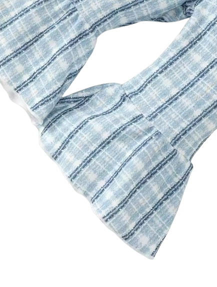 The Jovie - Baby Girl Romantic Blue Checkered Set: Long Sleeve Top, Pants & Headband