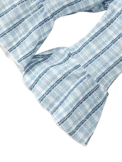 The Jovie - Baby Girl Romantic Blue Checkered Set: Long Sleeve Top, Pants & Headband