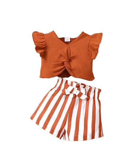 The Kate - Baby Girl Summer Outfit Love Collar Ruffle Top + Striped Shorts 2Pcs Fashion Set