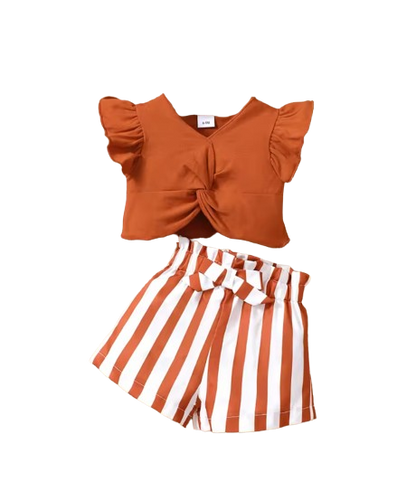 The Kate - Baby Girl Summer Outfit Love Collar Ruffle Top + Striped Shorts 2Pcs Fashion Set