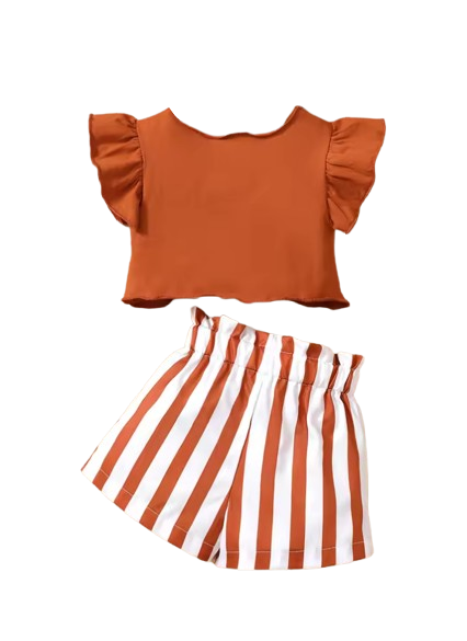 The Kate - Baby Girl Summer Outfit Love Collar Ruffle Top + Striped Shorts 2Pcs Fashion Set