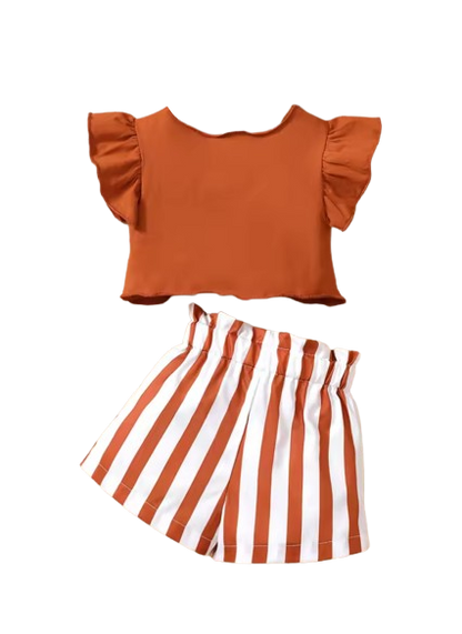 The Kate - Baby Girl Summer Outfit Love Collar Ruffle Top + Striped Shorts 2Pcs Fashion Set