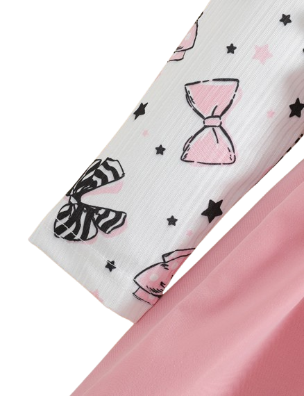 The Marlowe - Baby Girl Cartoon Bow Ruffle Long Sleeve Fake Two‑Piece Splice Dress + Headband