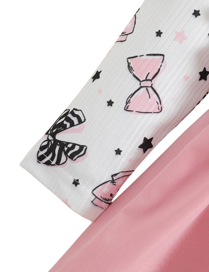 The Marlowe - Baby Girl Cartoon Bow Ruffle Long Sleeve Fake Two‑Piece Splice Dress + Headband