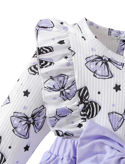 The Marlowe - Baby Girl Cartoon Bow Ruffle Long Sleeve Fake Two‑Piece Splice Dress + Headband