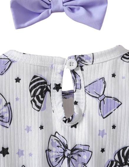 The Marlowe - Baby Girl Cartoon Bow Ruffle Long Sleeve Fake Two‑Piece Splice Dress + Headband
