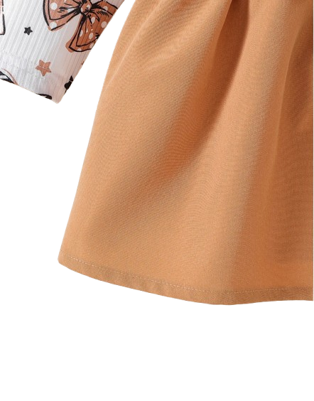 The Marlowe - Baby Girl Cartoon Bow Ruffle Long Sleeve Fake Two‑Piece Splice Dress + Headband