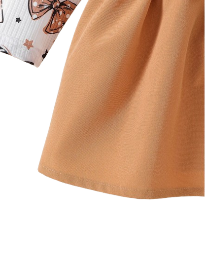 The Marlowe - Baby Girl Cartoon Bow Ruffle Long Sleeve Fake Two‑Piece Splice Dress + Headband