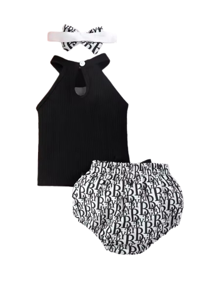 The Virginia - Baby Summer Outfit Sleeveless Neck Strap Top & Lace Bow Triangle Pants 2‑Pcs Set