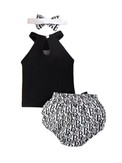 The Virginia - Baby Summer Outfit Sleeveless Neck Strap Top & Lace Bow Triangle Pants 2‑Pcs Set