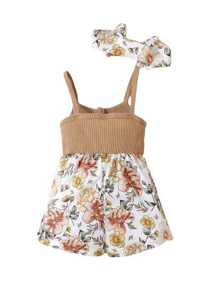 The Amoura - Baby Girl Printed Bow Suspender Jumpsuit & Shorts Newborn Summer 2‑Pcs Outfit