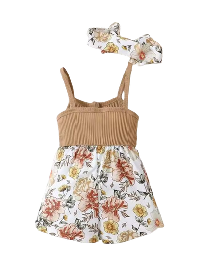The Amoura - Baby Girl Printed Bow Suspender Jumpsuit & Shorts Newborn Summer 2‑Pcs Outfit