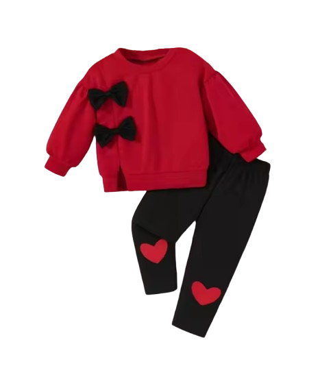 The Lottie - Baby Girl Bow Hooded Sweatshirt & Black Pants Autumn Winter 2 Sets Outfit