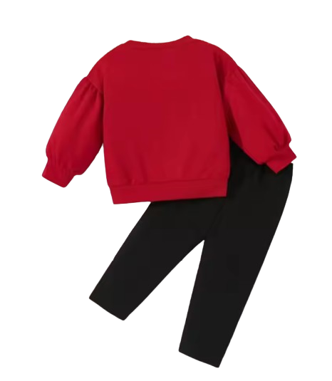 The Lottie - Baby Girl Bow Hooded Sweatshirt & Black Pants Autumn Winter 2 Sets Outfit