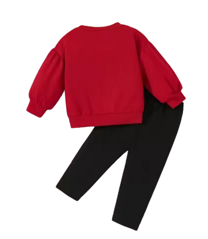 The Lottie - Baby Girl Bow Hooded Sweatshirt & Black Pants Autumn Winter 2 Sets Outfit