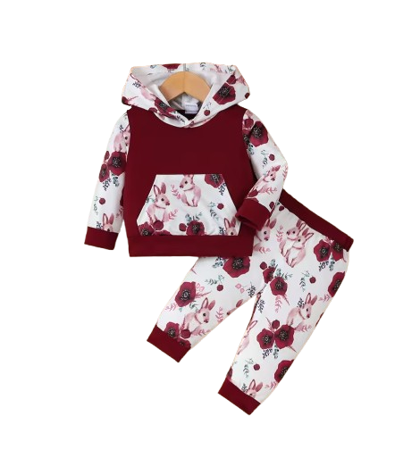The Cecelia - Baby Toddler Hoodie Set Stripe Rabbit Print Top + Pants 2Pcs Suit with Pockets
