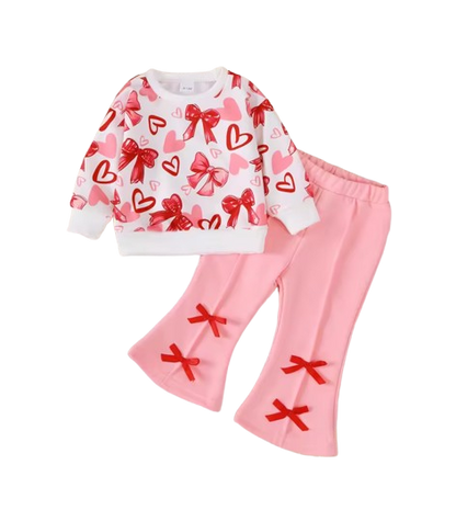 The Jayla - Baby Girl Peach Heart Sweatshirt + Pants Valentine’s Day Casual 2Pcs Outfit Set