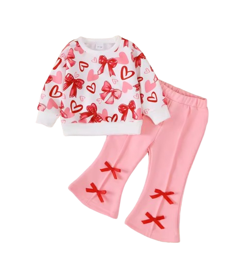 The Jayla - Baby Girl Peach Heart Sweatshirt + Pants Valentine’s Day Casual 2Pcs Outfit Set