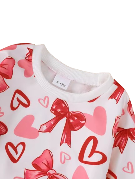 The Jayla - Baby Girl Peach Heart Sweatshirt + Pants Valentine’s Day Casual 2Pcs Outfit Set