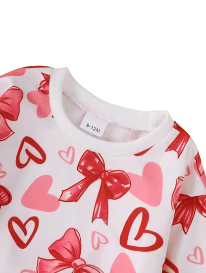 The Jayla - Baby Girl Peach Heart Sweatshirt + Pants Valentine’s Day Casual 2Pcs Outfit Set