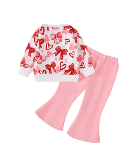 The Jayla - Baby Girl Peach Heart Sweatshirt + Pants Valentine’s Day Casual 2Pcs Outfit Set