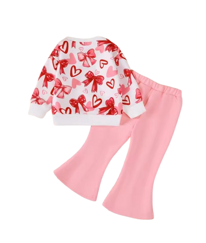 The Jayla - Baby Girl Peach Heart Sweatshirt + Pants Valentine’s Day Casual 2Pcs Outfit Set