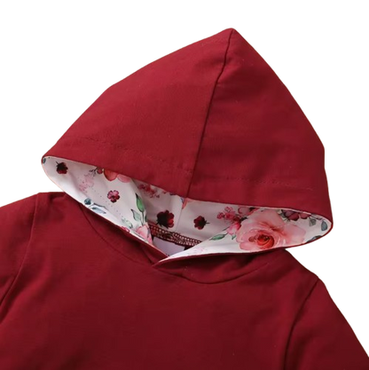 The Romina - Baby Girl Hooded Flower Long Sleeve Top + Printed Pants & Bow Headband Autumn Set