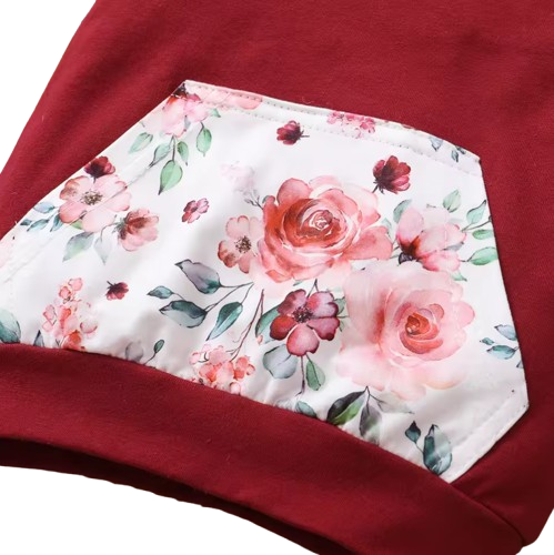 The Romina - Baby Girl Hooded Flower Long Sleeve Top + Printed Pants & Bow Headband Autumn Set