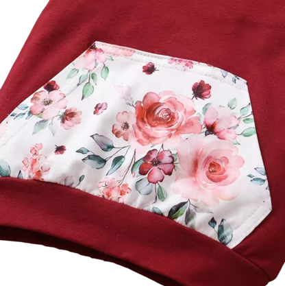 The Romina - Baby Girl Hooded Flower Long Sleeve Top + Printed Pants & Bow Headband Autumn Set