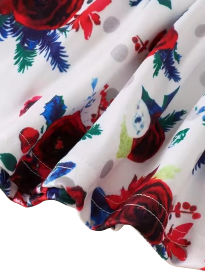 The Skye - Baby Girl Red Floral 3Pcs Set Flutter Sleeve Top + Bell Bottoms & Bow Headband
