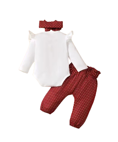 The Nellie - Baby Girl Rabbit Print Long Sleeve Bodysuit + Pants & Headband 3‑Pcs Set