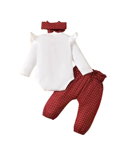 The Nellie - Baby Girl Rabbit Print Long Sleeve Bodysuit + Pants & Headband 3‑Pcs Set