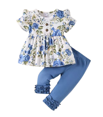 The Oaklee - The Nellie - Baby Girl Rabbit Print Long Sleeve Bodysuit + Pants & Headband 3‑Pcs Set
