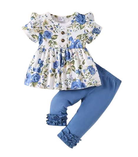 The Oaklee - The Nellie - Baby Girl Rabbit Print Long Sleeve Bodysuit + Pants & Headband 3‑Pcs Set