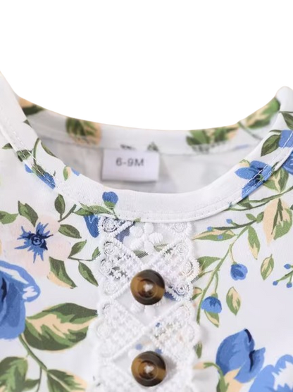 The Oaklee - The Nellie - Baby Girl Rabbit Print Long Sleeve Bodysuit + Pants & Headband 3‑Pcs Set