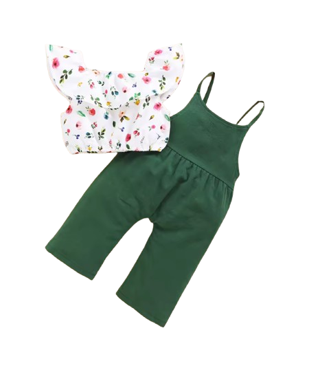 The Marlee - Kids Baby Girl Floral Short Top + Suspender Pants 2Pcs Fashion Clothing