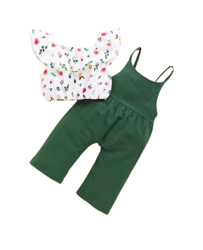 The Marlee - Kids Baby Girl Floral Short Top + Suspender Pants 2Pcs Fashion Clothing
