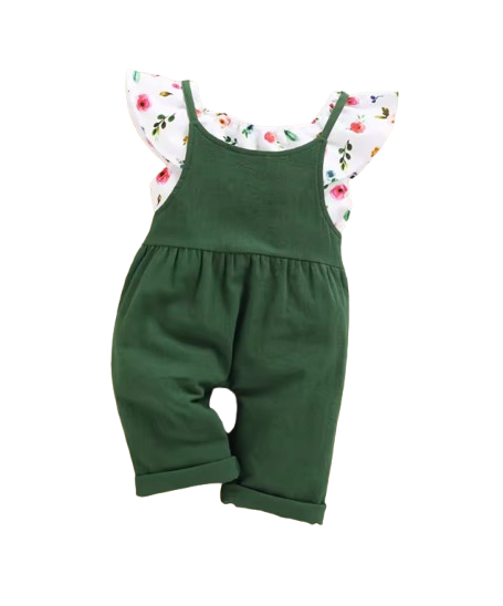 The Marlee - Kids Baby Girl Floral Short Top + Suspender Pants 2Pcs Fashion Clothing