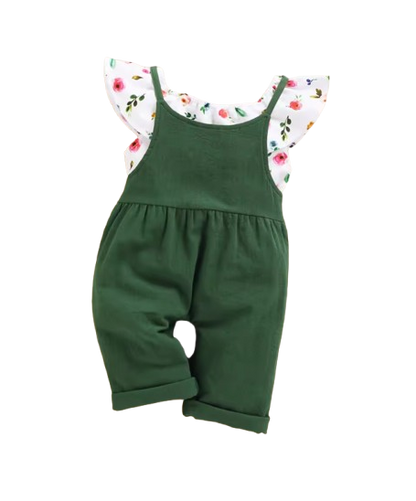 The Marlee - Kids Baby Girl Floral Short Top + Suspender Pants 2Pcs Fashion Clothing