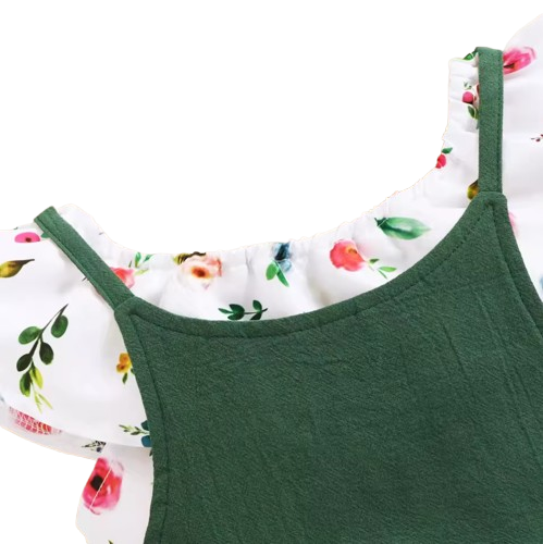 The Marlee - Kids Baby Girl Floral Short Top + Suspender Pants 2Pcs Fashion Clothing